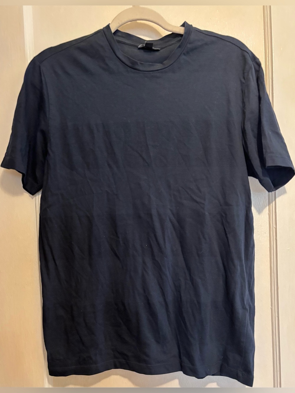 REISS Men’s Navy Tonal Stripe Crew Neck Cotton T-Shirt Basic Tee Size S